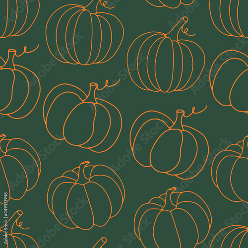 Beautiful pumpkin halloween thanksgiving seamless pattern, cute cartoon pumpkins hand drawn background, great for seasonal textile prints, holiday banners, backdrops or wallpapers, vector surface