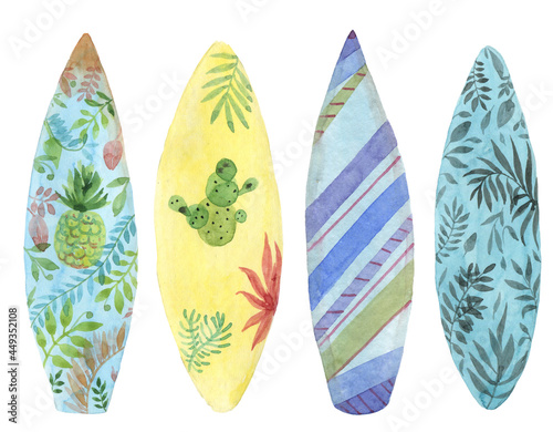 Watercolor surfing board set