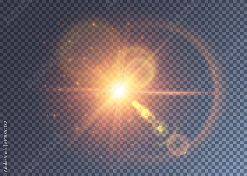 Reddish magical light effect with beams and flares