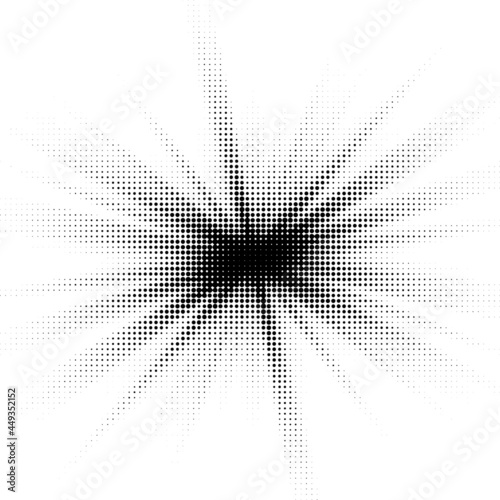 Burst Halftone light effect. glowing light burst. abstract grunge halftone dots background.