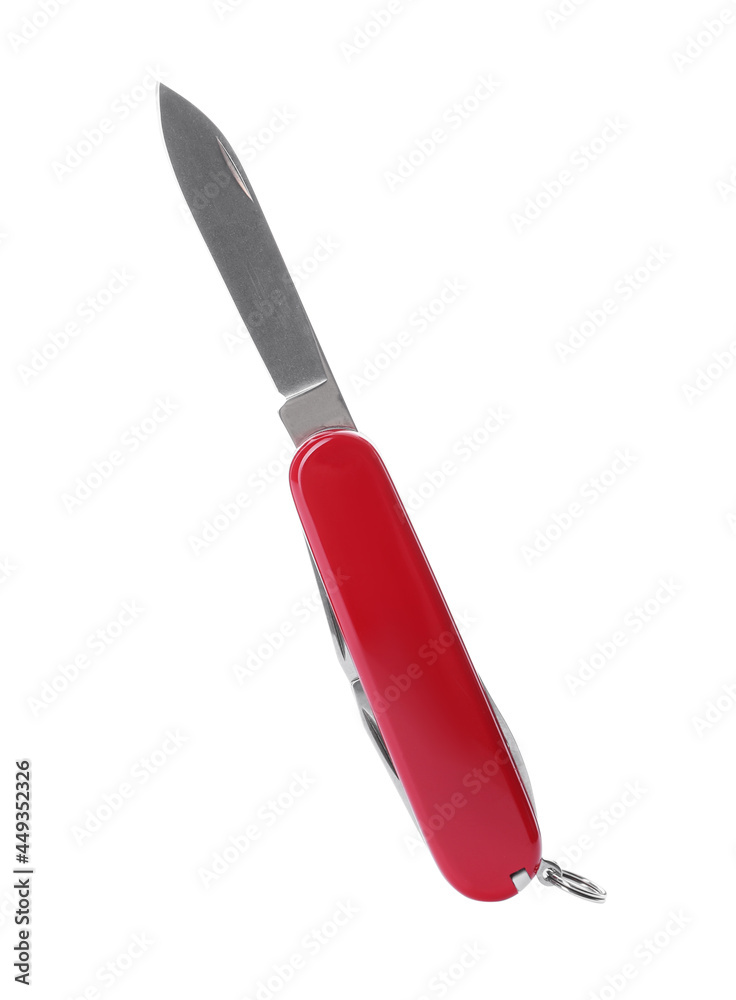 Compact portable multitool with red handle isolated on white Compact portable multitool with red handle isolated on white
