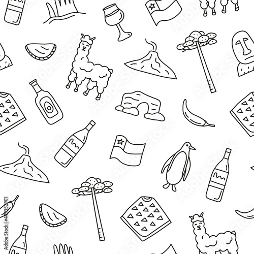 Seamless pattern with doodle Chilean icons.