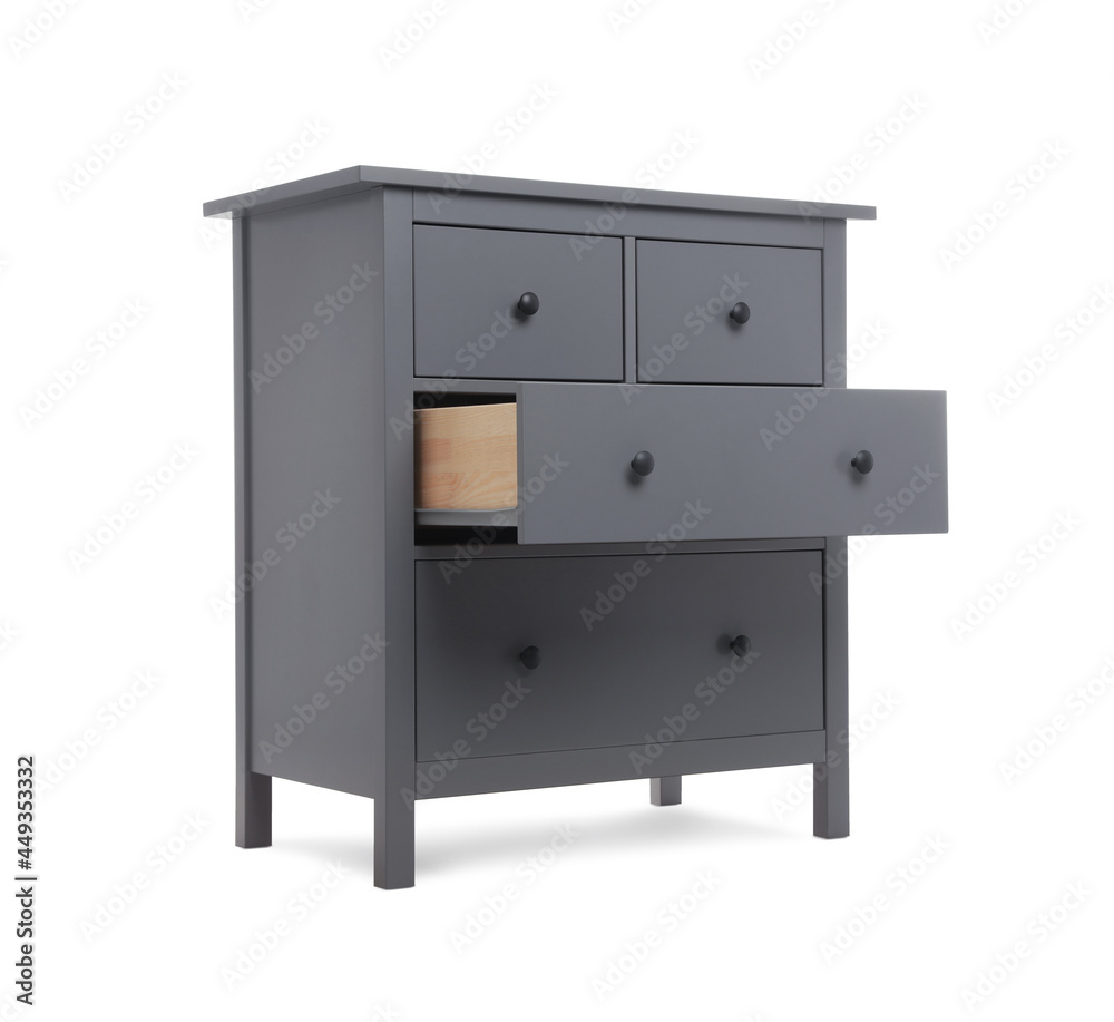 Grey chest of drawers isolated on white Grey chest of drawers isolated on white