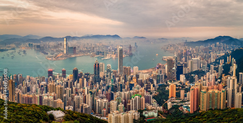  Drone Panorama of Hong Kong at Twilight