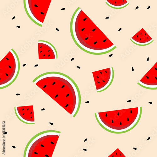Seamless pattern with cute watermelon on pastel background. Vector illustration for textile print, wallpaper, fashion design.