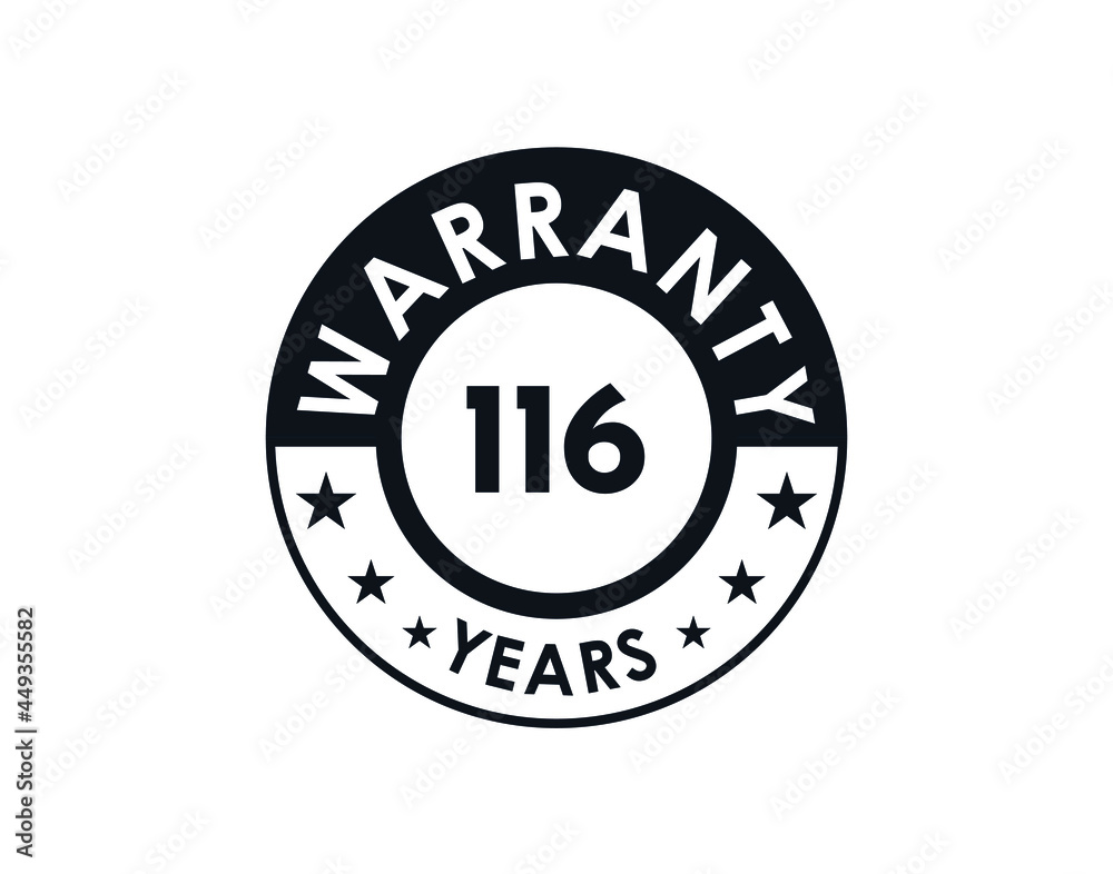 116 years warranty logo isolated on white background