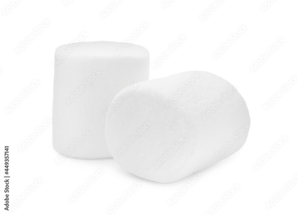 Delicious sweet puffy marshmallows on white background Delicious sweet puffy marshmallows on white background