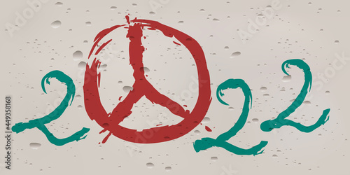 Carte de voeux 2022 sous le signe de la paix avec le symbole peace and love, à la place du zéro