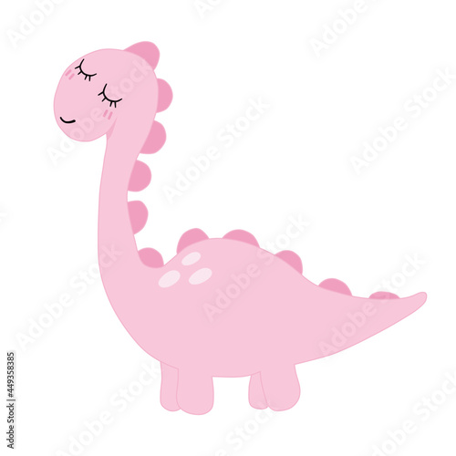 cute pastel pink dino smile with eye closing isolated on a white background. minimal flat cartoon illustration. vector. © Thitiporn