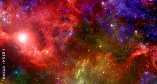 Cosmic background with bright nebulae and shining stars © MARIIA