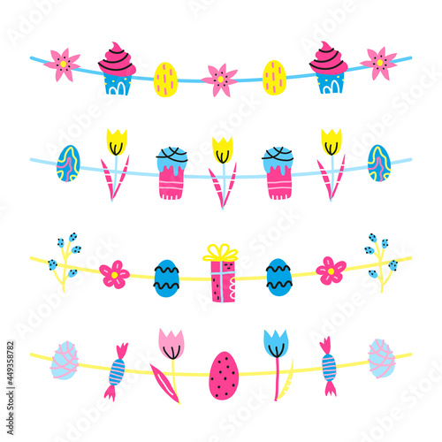 Set of doodle garlands with Easter icons.