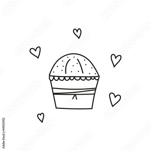 Doodle outline Easter kulich cake.