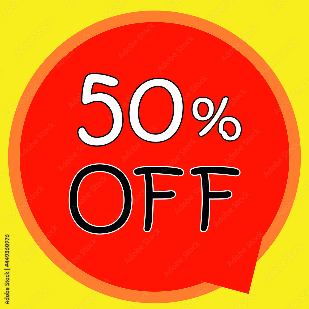 50% OFF on banner discount promotion. Discount on offer price tag. Red special offer sale tag. Modern vector label illustration. isolated background