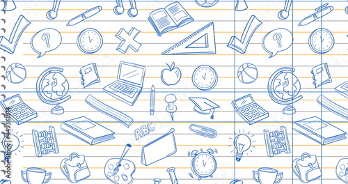 Image of science text over school items icons