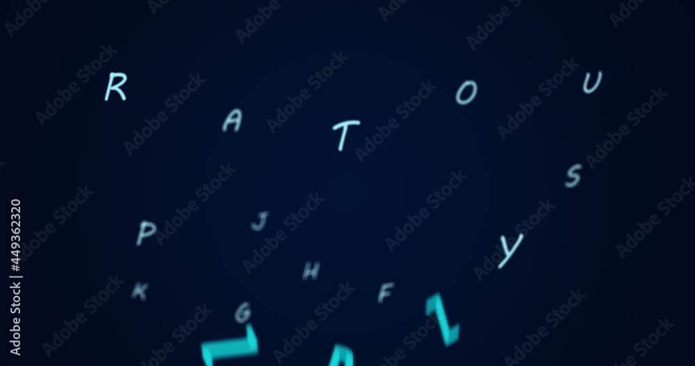 Image of numbers and letters changing on blue background