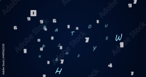 Image of numbers and letters changing on dark blue background