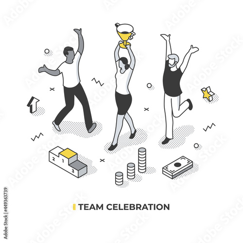 Team Celebrate Success Isometric Illustration