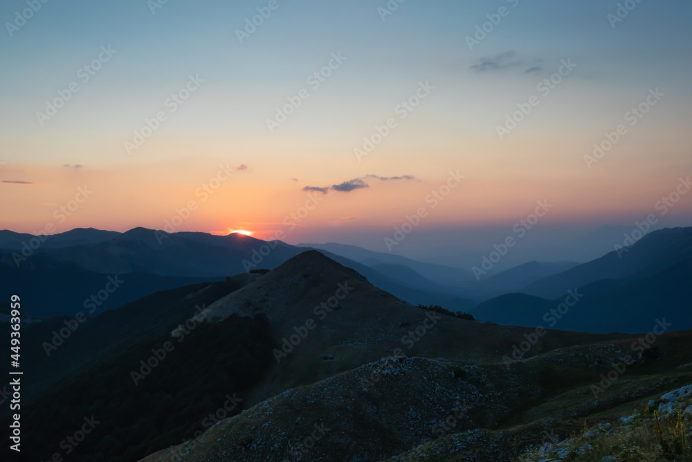 Sunset over the mountains. Gorgeous sunset over Abruzzo mountain range, Italy.