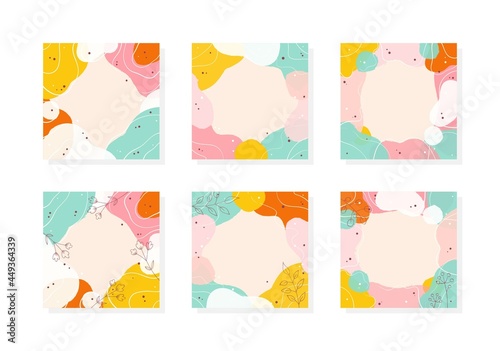 Abstract organic backgrounds. Set of stylish editable templates with fluid shapes and floral elements in pastel colors. Suitable for social media posts, mobile apps and banners design. Vector 10 EPS. photo