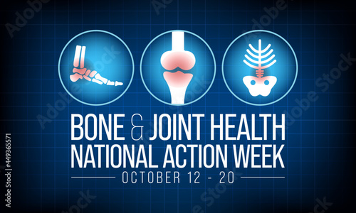 Bone and Joint health national action week is observed every year in October, with activities focused on disorders including arthritis, back pain, trauma, pediatric conditions, and osteoporosis.