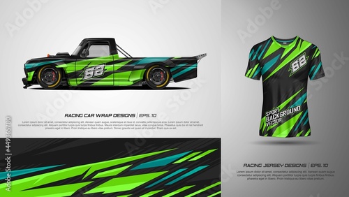 Sport car wrap and t shirt design vector for race car, pickup truck, rally, adventure vehicle, uniform and sport livery. Texture for sports abstract background. Racing stripe graphic for livery, extre