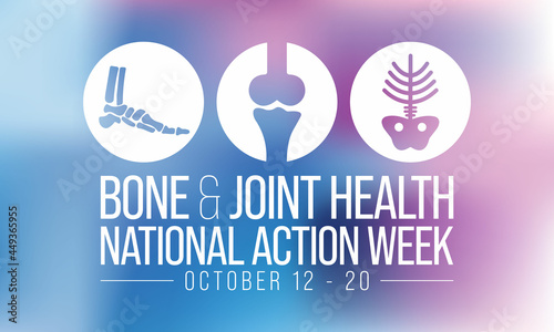 Bone and Joint health national action week is observed every year in October, with activities focused on disorders including arthritis, back pain, trauma, pediatric conditions, and osteoporosis.