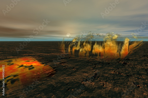 abstract scene fire over ground 3d rendering