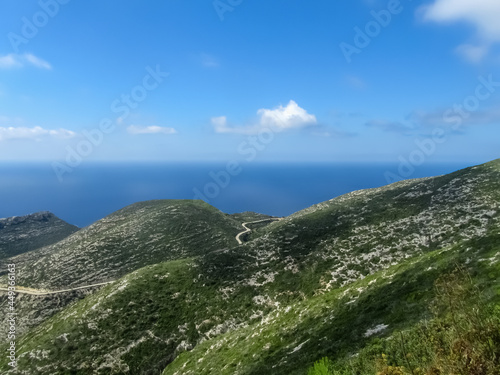 Hilly sea coast with a winding road