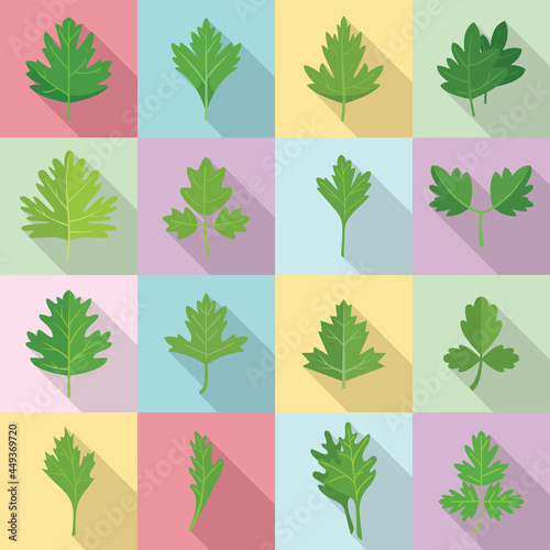 Parsley icons set flat vector. Bunch leaf