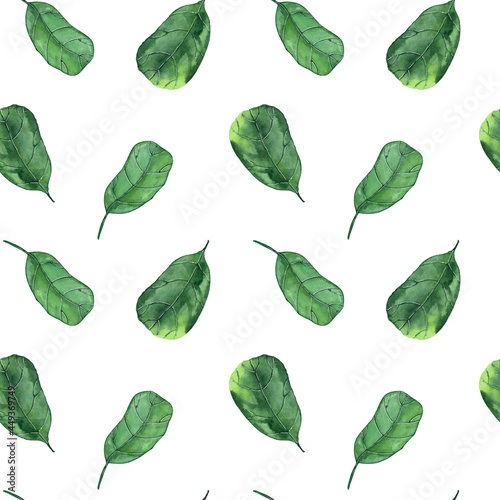 Seamless pattern with watercolor leaves on white background