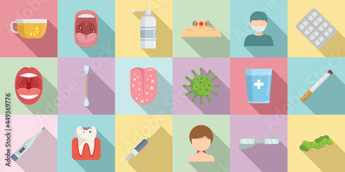Tonsillitis icons set flat vector. Tonsil anatomy