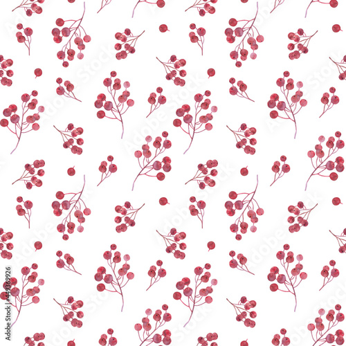 Watercolor seamless pattern with autumn berries isolated on white background
