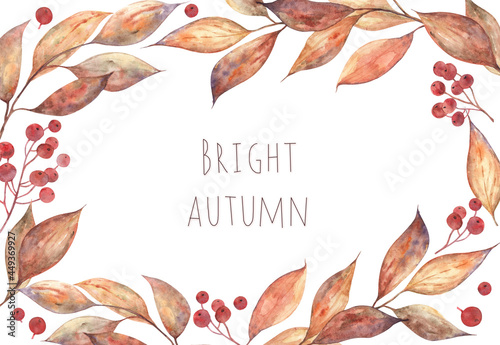 Watercolor autumn border card with text