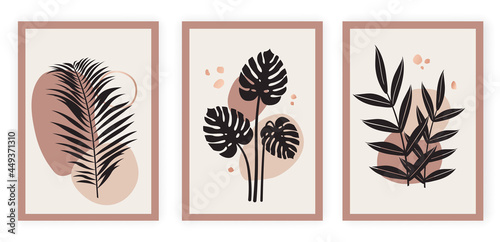 Abstract Organic Collection. Watercolor geometric shapes and silhouettes of plant leaves. Minimalistic paintings for wall decoration and printing on paper. Flat vector set isolated on white background
