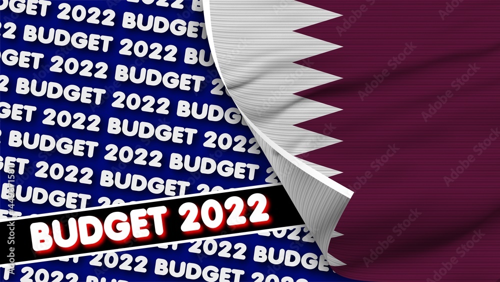 Qatar Realistic Flag with Budget 2022 Title Fabric Texture Effect 3D Illustration Qatar Realistic Flag with Budget 2022 Title Fabric Texture Effect 3D Illustration