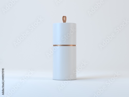 White cardboard Tube box Mockup, cylindrical Packaging with golden loop