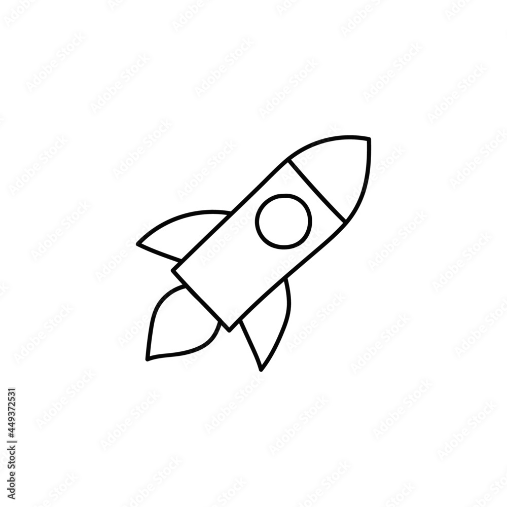 Rocket launch, startup icon in flat black line style, isolated on white background 