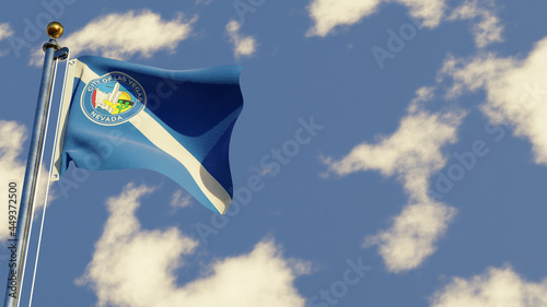 Las Vegas Nevada 3D rendered realistic waving flag illustration on Flagpole. Isolated on sky background with space on the right side.