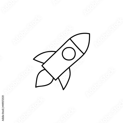 Rocket launch, startup icon in flat black line style, isolated on white background 