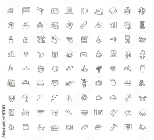 Hotel services concept illustration. Thin line vector icons