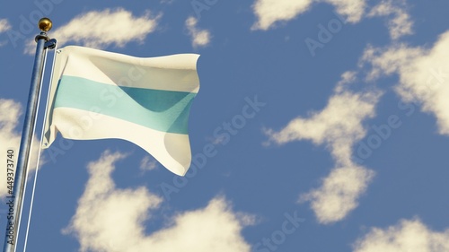 Tucuman 3D rendered realistic waving flag illustration on Flagpole. Isolated on sky background with space on the right side.