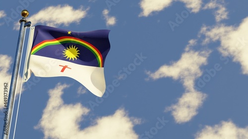 Pernambuco 3D rendered realistic waving flag illustration on Flagpole. Isolated on sky background with space on the right side. photo