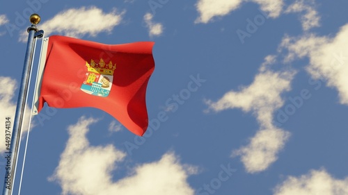 Segovia 3D rendered realistic waving flag illustration on Flagpole. Isolated on sky background with space on the right side.