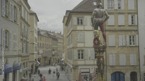 Medieval Fountain Statue in Neuchatel, Switzerland, Europe (log)