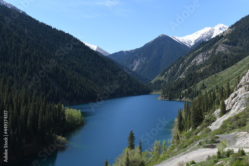 Panorama of the mountain lake, Kolsay Lakes National Park, Kazakhstan