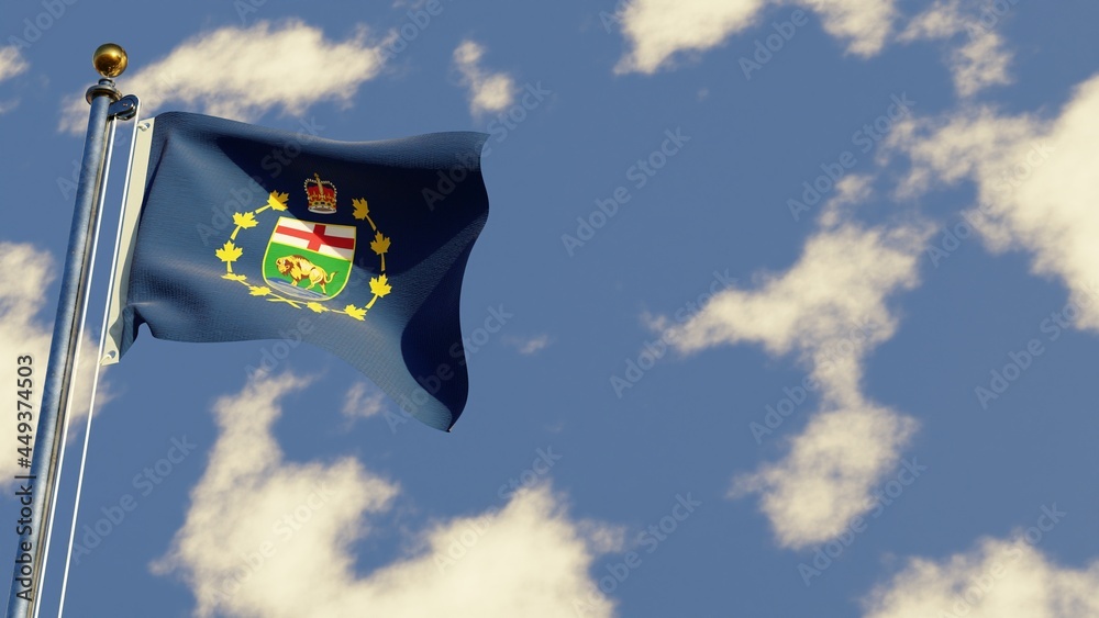 Lieutenant-Governor Of Manitoba 3D rendered realistic waving flag illustration on Flagpole. Isolated on sky background with space on the right side.