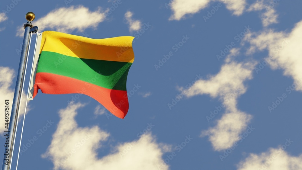 Lithuania 3D rendered realistic waving flag illustration on Flagpole. Isolated on sky background with space on the right side. Lithuania 3D rendered realistic waving flag illustration on Flagpole. Isolated on sky background with space on the right side.