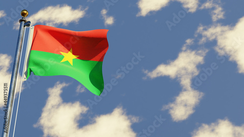 Burkina Faso 3D rendered realistic waving flag illustration on Flagpole. Isolated on sky background with space on the right side.