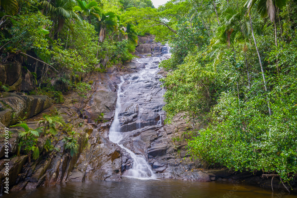 Port Glaud waterfall on Mahe island in Seychelles Port Glaud waterfall on Mahe island in Seychelles