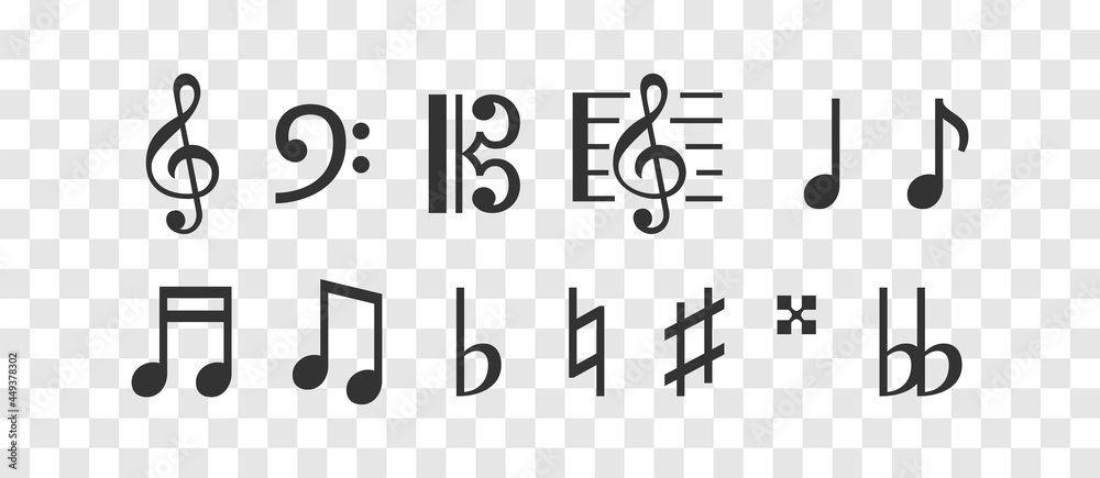 Music signs set. Note, key sharp and bimole isolated icons. Vector Music signs set. Note, key sharp and bimole isolated icons. Vector